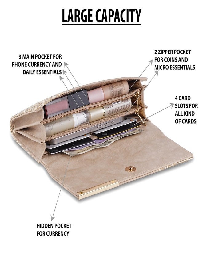 DOSYSO Wallet for Women Girls Stylish Latest Floral Faux Leather with Phone Space Coin Compartment Mobile Storage 4 Card Slots Holder Cash Zip Pockets Hand Clutch for Daily Use Ladies Long Purse (Biege) - Image 3